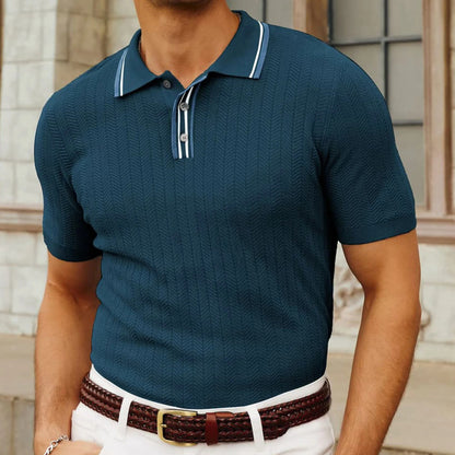 Yves - Herren Polo Shirt mit Herringbone Streifenkragen